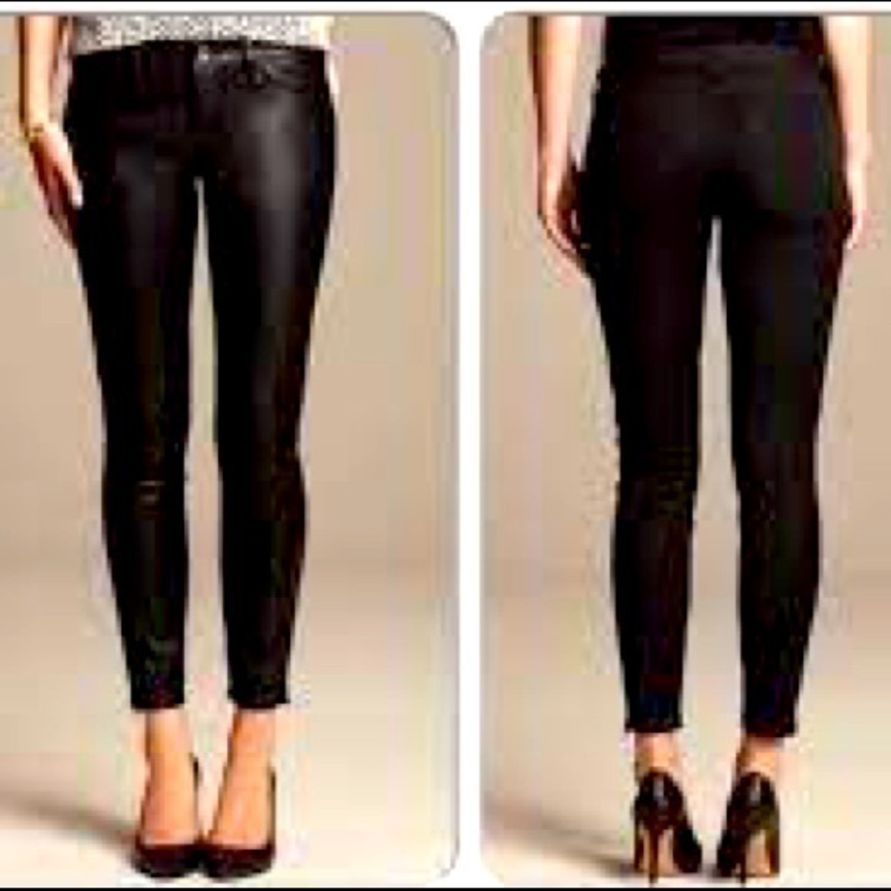 B R Sloan Faux Leather Panel Pants 6‎ EUC